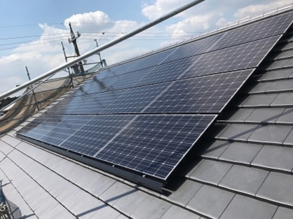 多治見市　新築の瓦屋根に長州産業太陽光設置